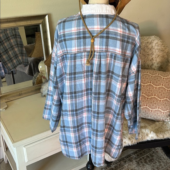 FP Sunday morning, sleep shirt, light blue flannel pop over polo collared top S - Picture 7 of 15
